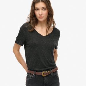Studios Slub Embroidered V-Neckline T-Shirt