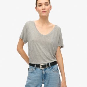 Studios Slub Embroidered V-Neckline T-Shirt