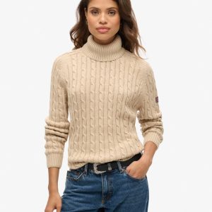 Slouchy Cable Roll Neck Jumper