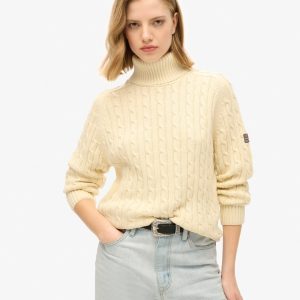 Slouchy Cable Roll Neck Jumper