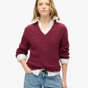 Oversized V Neck Cable Jumper