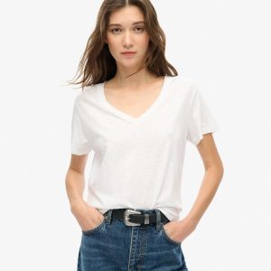 Slub Embroidered V-Neck T-Shirt