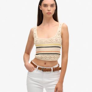 Lace-up Crochet Cropped Vest Top