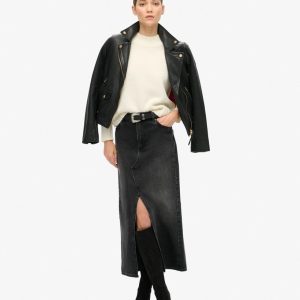 Denim Split Maxi Skirt