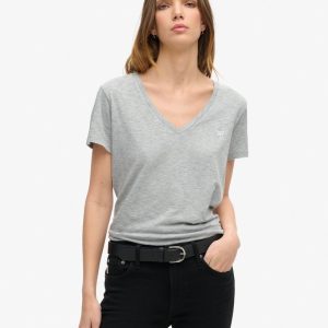 Slub Embroidered V-Neck T-Shirt