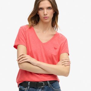 Slub Embroidered V-Neck T-Shirt