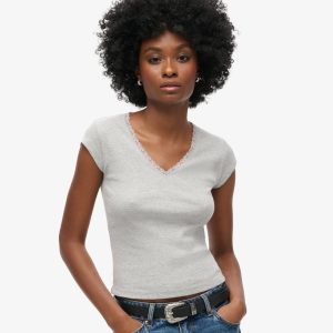 Athletic Essentials Lace Trim V-Neck Top