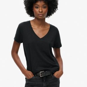 Slub Embroidered V-Neck T-Shirt