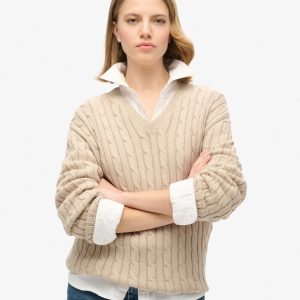 Oversized V Neck Cable Jumper