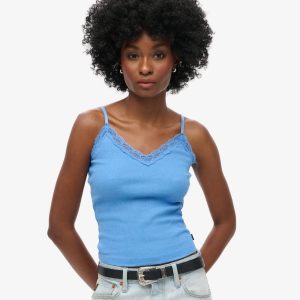 Organic Cotton Vintage Rib Lace Trim Cami Top