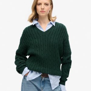 Oversized V Neck Cable Jumper