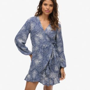 Printed Long Sleeve Wrap Mini Dress