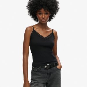 Organic Cotton Vintage Rib Lace Trim Cami Top