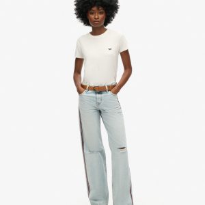Mid Rise Wide Leg Double Tape Jeans