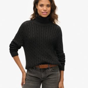 Slouchy Cable Roll Neck Jumper