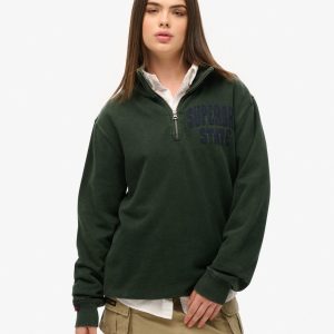 Oversized Vintage Athletic Zip Henley Jumper