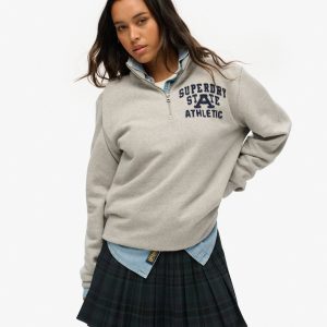 Oversized Vintage Athletic Zip Henley Jumper