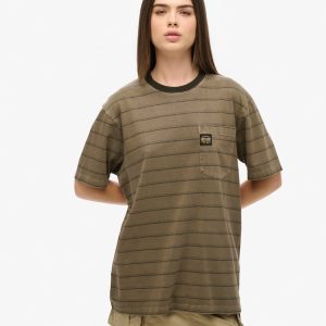 Oversized Textured Stripe Pocket T-Shirt