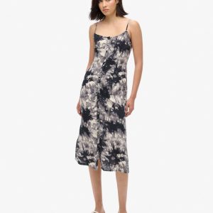 Printed Button-Up Cami Midi Dress