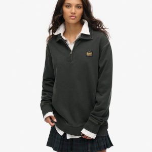 Oversized Contrast Stitch Half Zip Top