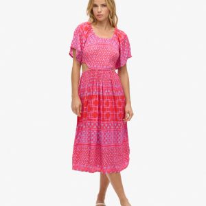 Printed Cut Out Midi Dress