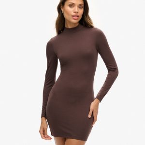 High Neck Long Sleeve Jersey Mini Dress