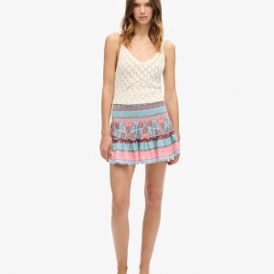Printed Shirred Mini Skirt