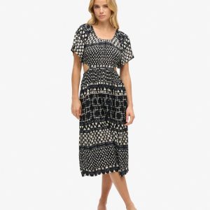 Printed Cut Out Midi Dress