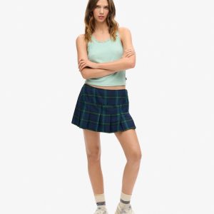 Check Pleat Mini Skirt