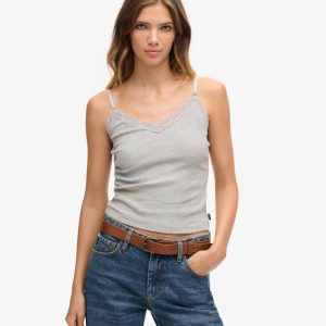 Organic Cotton Vintage Rib Lace Trim Cami Top