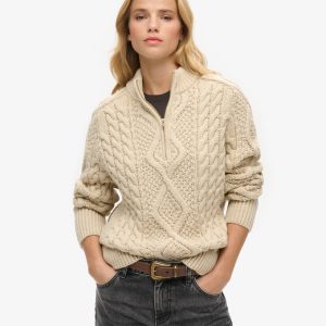 Aran Cable Knit Half Zip Jumper