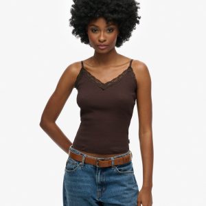 Organic Cotton Vintage Rib Lace Trim Cami Top