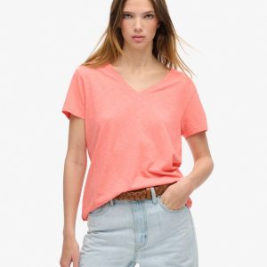 Slub Embroidered V-Neck T-Shirt