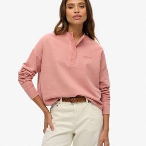 Embroidered Core Logo Buttoned Crew Sweatshirt