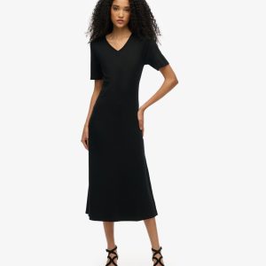 Short Sleeve V-Neck Midi Jersey Dress