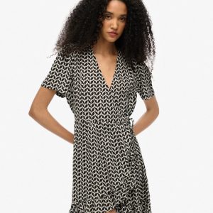 Short Sleeve Printed Mini Wrap Dress