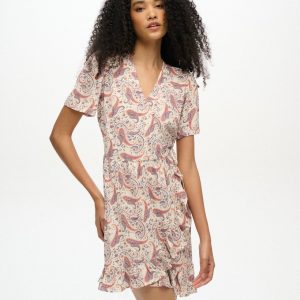 Short Sleeve Printed Mini Wrap Dress