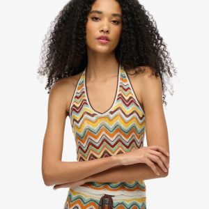 Zig Zag Knit Plunge Halter Top