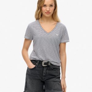 Slub Embroidered V-Neck T-Shirt