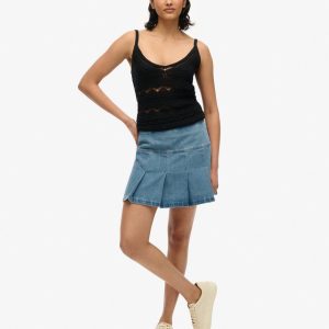 Pleated Patched Mini Skirt