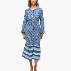 Printed Long Sleeve Midi Dress