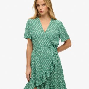 Short Sleeve Printed Mini Wrap Dress