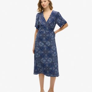 Printed Wrap Midi Dress