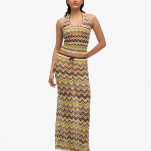 Zigzag Knit Column Maxi Skirt