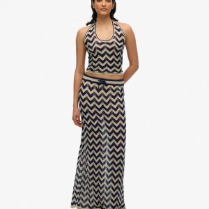 Zigzag Knit Column Maxi Skirt