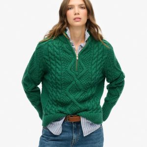 Aran Cable Knit Half Zip Jumper