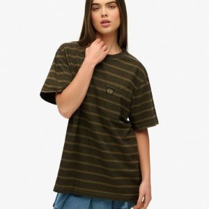 Oversized Textured Stripe Pocket T-Shirt