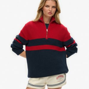 Oversized Cotton Classic Stripe Half-Zip Jumper
