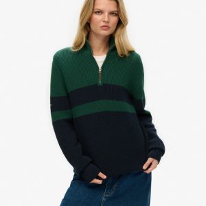 Oversized Cotton Classic Stripe Half-Zip Jumper