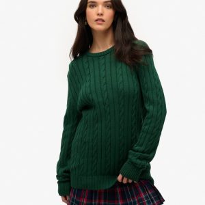 Oversized Cotton Classic Cable Knit Crew Jumper